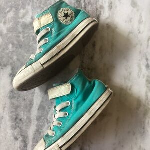 Converse All Stars Chuck Taylor high tops teal aqua Velcro